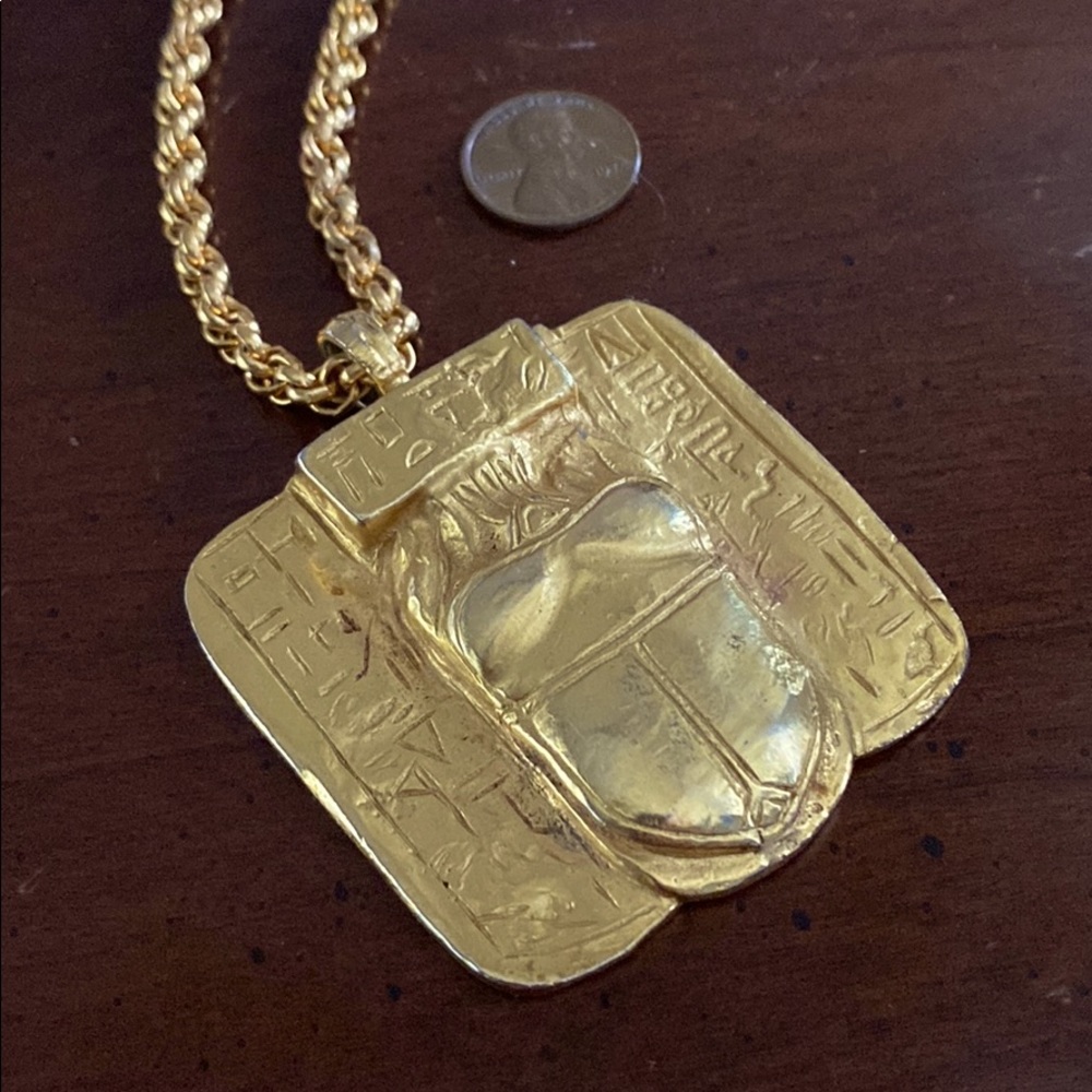 Vintage Kenneth Lane Gold Scarab Necklace - Khepri
